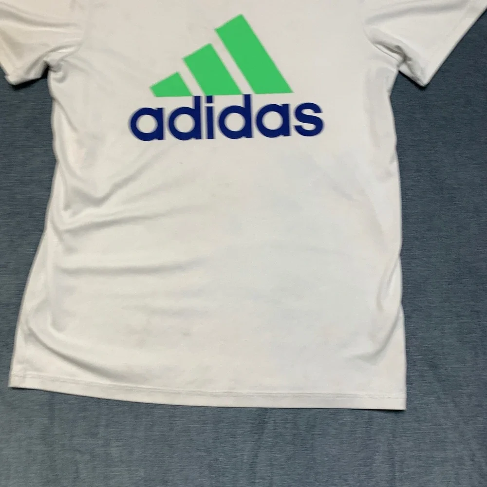 Adidas Running T Shirt Mens XL White Spellout Logo Standard Regular Fit Training
